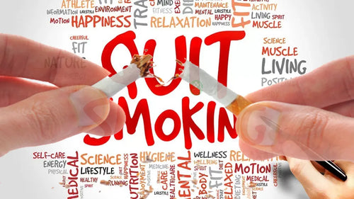 Montage Word board with main wording in RED “Quit Smoking”
